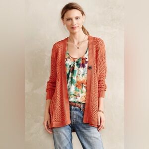 Anthropologie Rosie Neira Orange One Button Open Knit Cardigan Women's size M